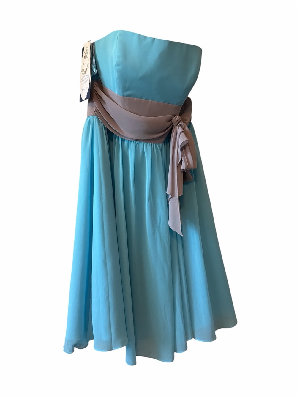 Alfred Angelo Blue Box Moonlight 981638 Strapless Chiffon Dress Taupe Sash US 10